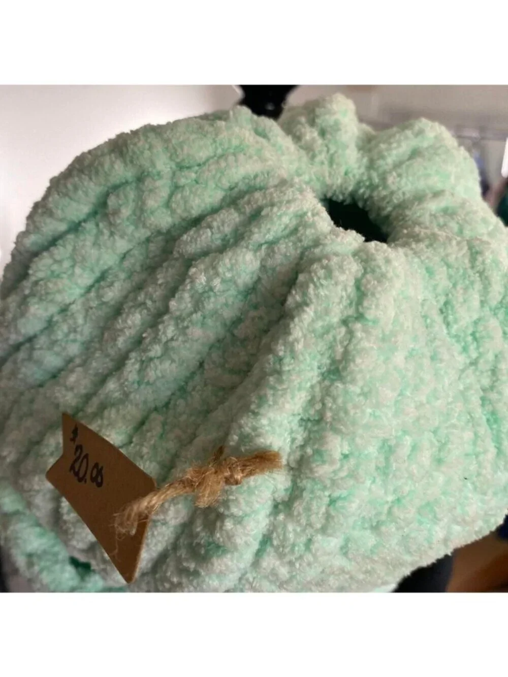 Handmade Mint Green Messy Bun Stocking Cap